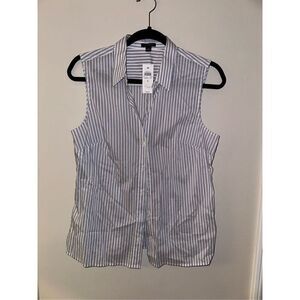 Ann Taylor NWT Blue White Striped Sleeveless Button Up Collared Blouse 4